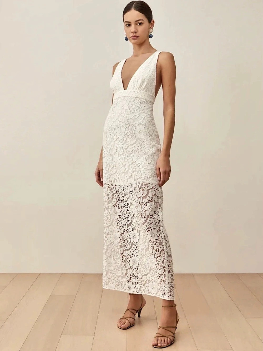 Reformation Agio Dress Floral Lace Maxi Dress in Ivory Size 2 NWT